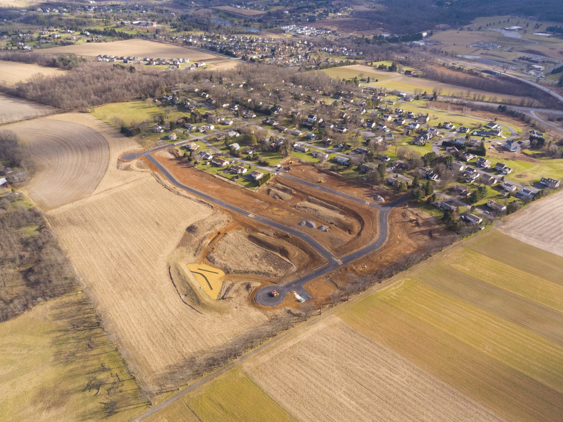 Aerial view of an Ameron Construction site development project in Central Pennsylvania